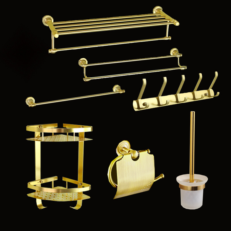 Aluminum Towel Rack Bath Towel Rack European-Style Luxury Gold Storage Rack Bathroom Bathroom Bathroom Bathroom Pendant Set