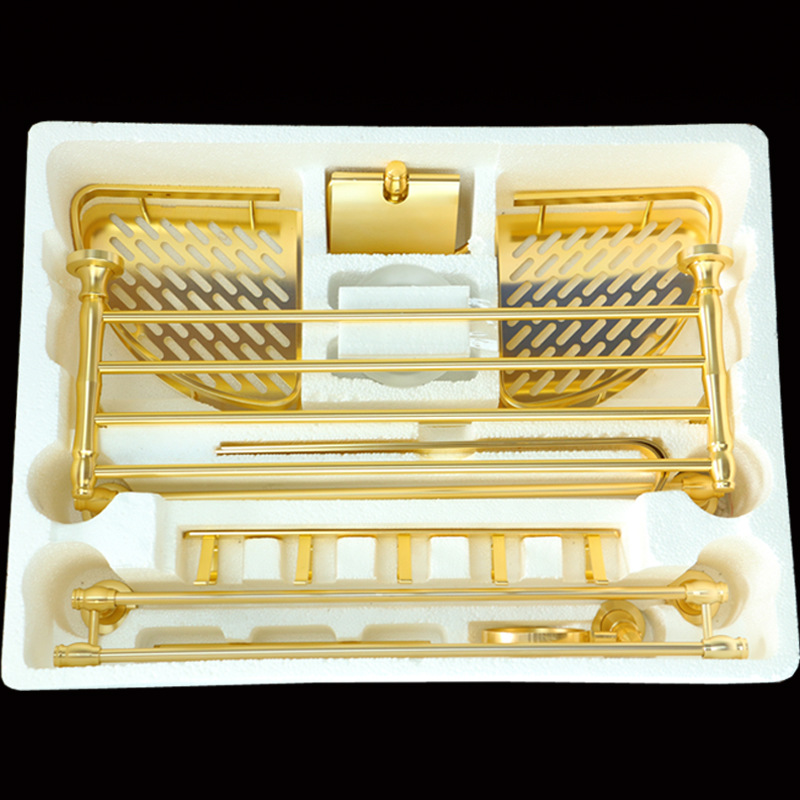 Aluminum Towel Rack Bath Towel Rack European-Style Luxury Gold Storage Rack Bathroom Bathroom Bathroom Bathroom Pendant Set