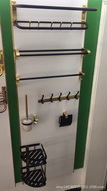 Aluminum Towel Rack Bath Towel Rack European-Style Black Gold Storage Rack Bathroom Bathroom Bathroom Bathroom Pendant Set