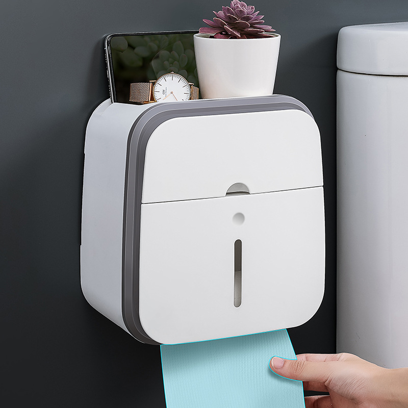 Toilet Tissue Box Toilet Paper Storage Rack Wall-Mounted Paper Extraction Box Punch-Free Creative Waterproof Tissue Holder