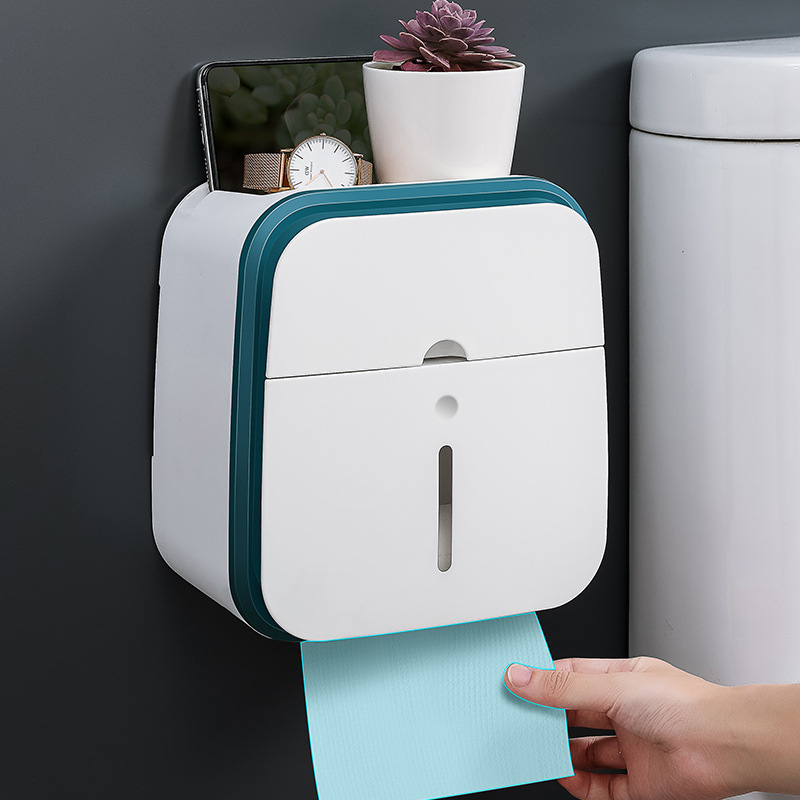 Toilet Tissue Box Toilet Paper Storage Rack Wall-Mounted Paper Extraction Box Punch-Free Creative Waterproof Tissue Holder