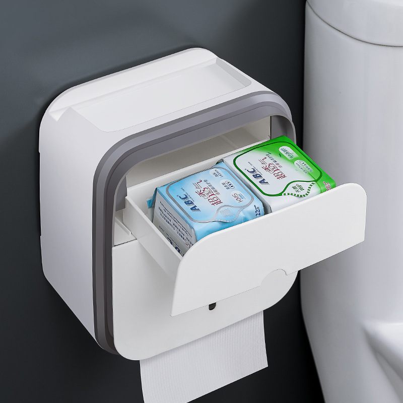 Toilet Tissue Box Toilet Paper Storage Rack Wall-Mounted Paper Extraction Box Punch-Free Creative Waterproof Tissue Holder