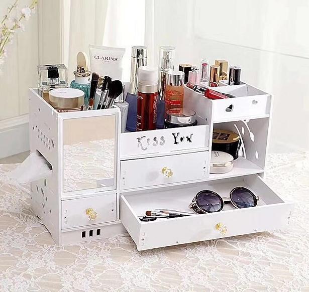 Cosmetics Storage Box with Mirror Large Capacity Simple Home Skin Care Products Dressing Table Storage Rack Zw2701