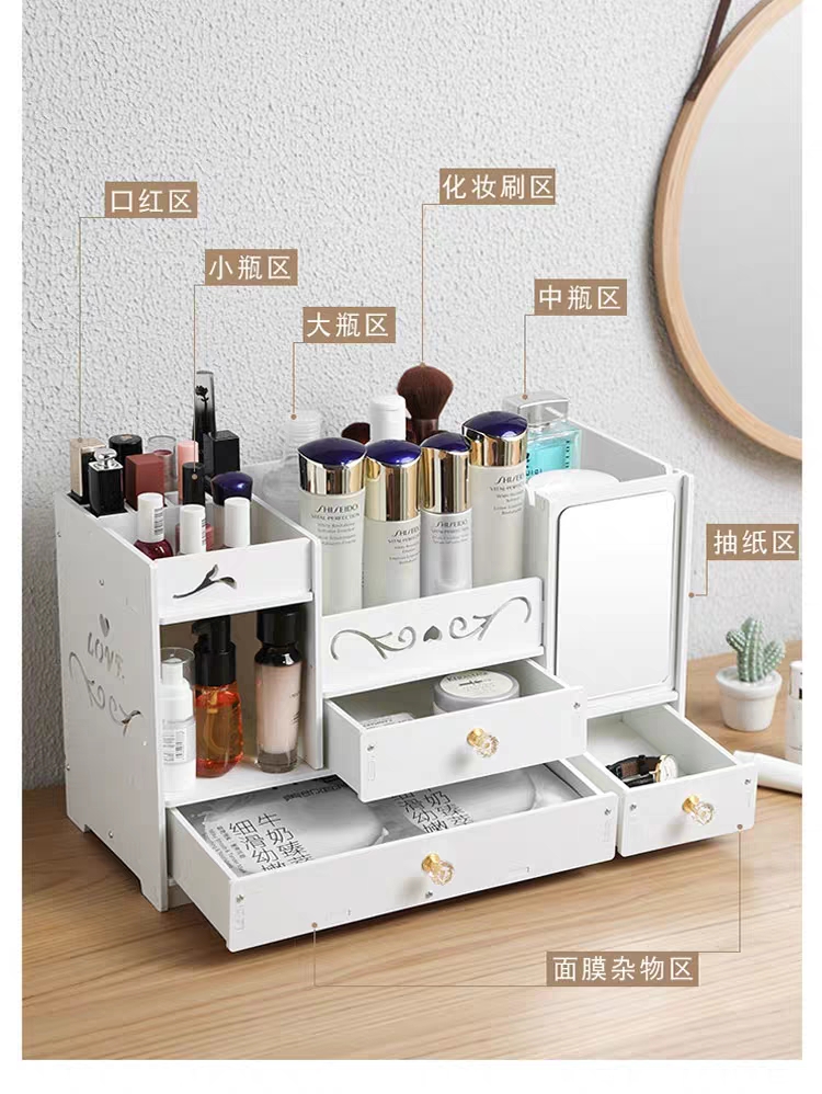 Cosmetics Storage Box with Mirror Large Capacity Simple Home Skin Care Products Dressing Table Storage Rack Zw2701