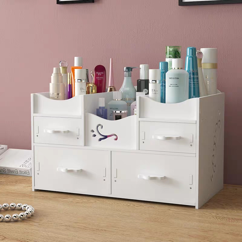 Cosmetics Storage Box with Mirror Large Capacity Simple Home Skin Care Products Dressing Table Storage Rack Zw2701