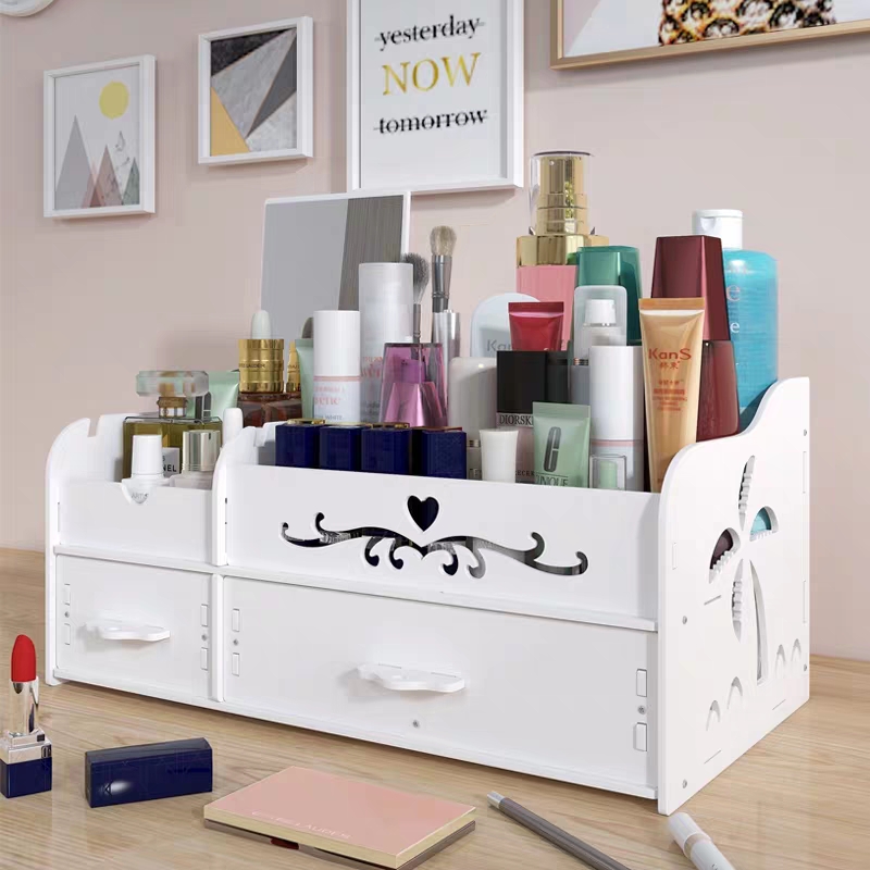 Cosmetics Storage Box with Mirror Large Capacity Simple Home Skin Care Products Dressing Table Storage Rack Zw2701