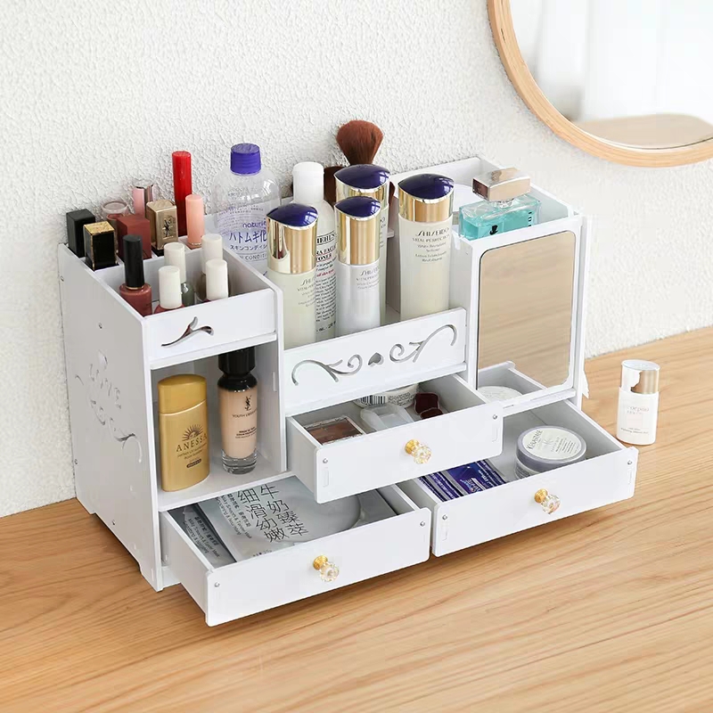 Cosmetics Storage Box with Mirror Large Capacity Simple Home Skin Care Products Dressing Table Storage Rack Zw2701