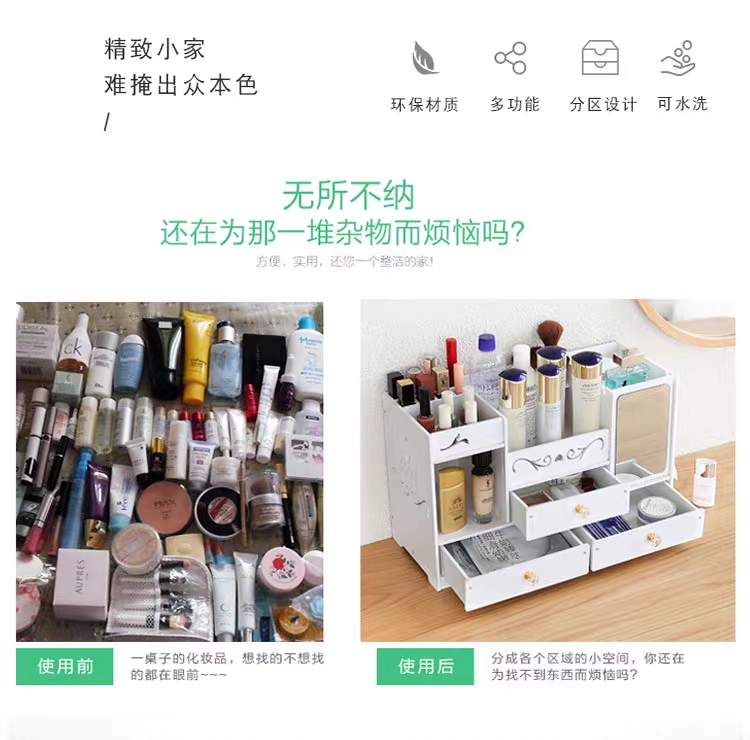 Cosmetics Storage Box with Mirror Large Capacity Simple Home Skin Care Products Dressing Table Storage Rack Zw2701