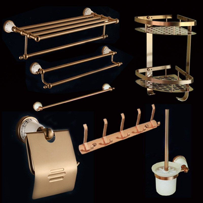 Aluminum Towel Rack Bath Towel Rack European Rose Gold Storage Rack Bathroom Bathroom Bathroom Pendant Set