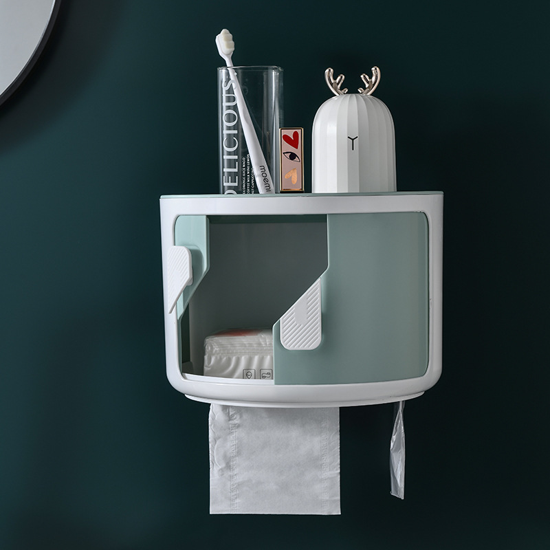 Toilet Creative Daily Necessities Wall-Mounted Tissue Box Toilet Paper Storage Rack Toilet Paper Box Waterproof Towel Rack