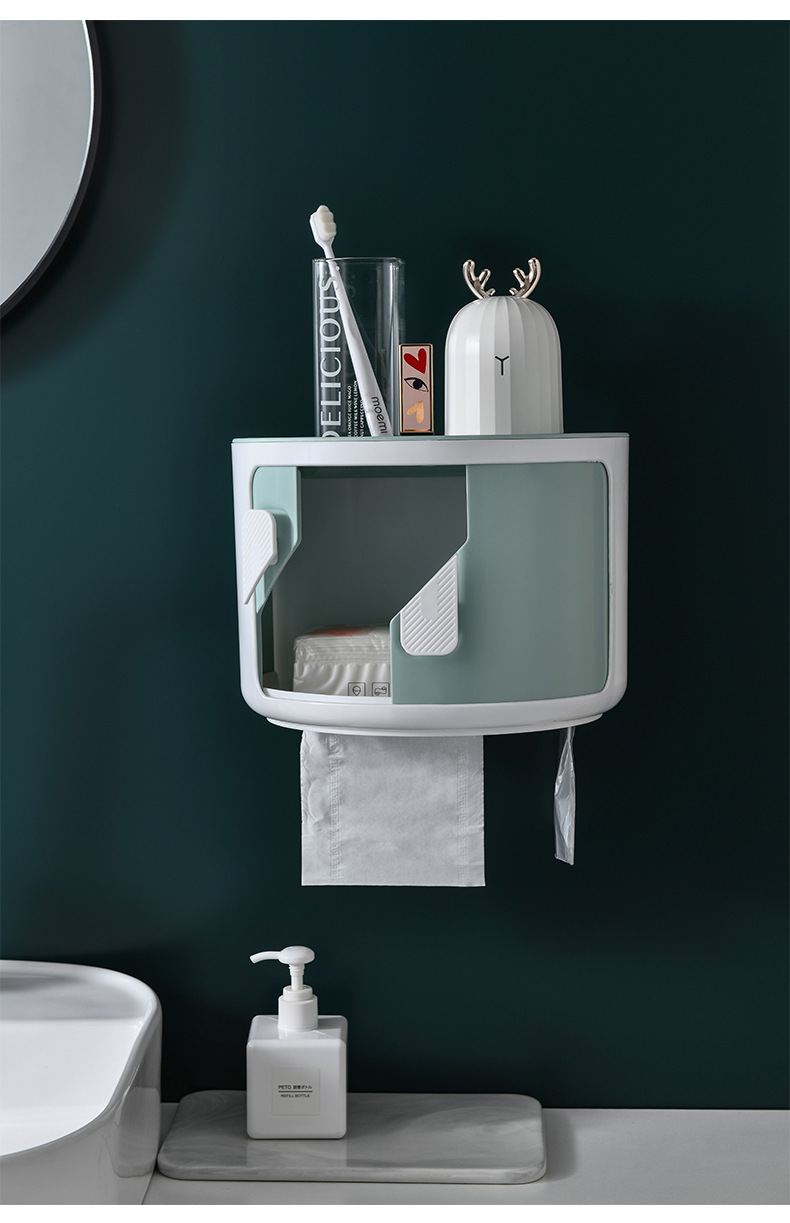 Toilet Creative Daily Necessities Wall-Mounted Tissue Box Toilet Paper Storage Rack Toilet Paper Box Waterproof Towel Rack