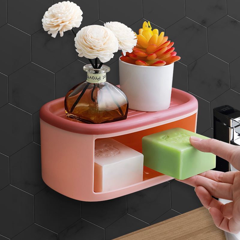 Creative European-Style Soap Dish Suction Cup Wall Hanging Soap Holder Household Double-Layer Drainage Punching Free Bathroom Storage Rack