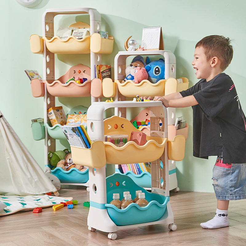 Multi-Layer Storage Rack Kitchen Bathroom Plastic Roller Storage Basket Children&#039;s Cartoon Toy Organizing Rack