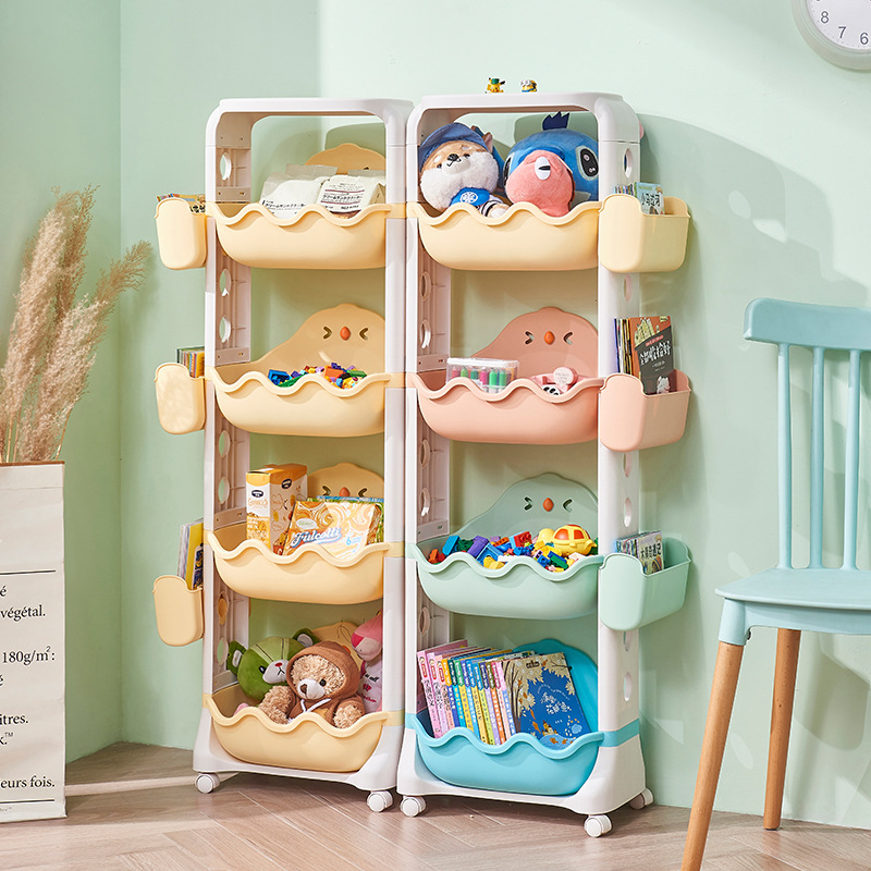 Multi-Layer Storage Rack Kitchen Bathroom Plastic Roller Storage Basket Children&#039;s Cartoon Toy Organizing Rack