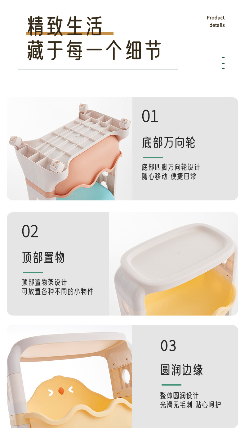 Multi-Layer Storage Rack Kitchen Bathroom Plastic Roller Storage Basket Children's Cartoon Toy Organizing Rack