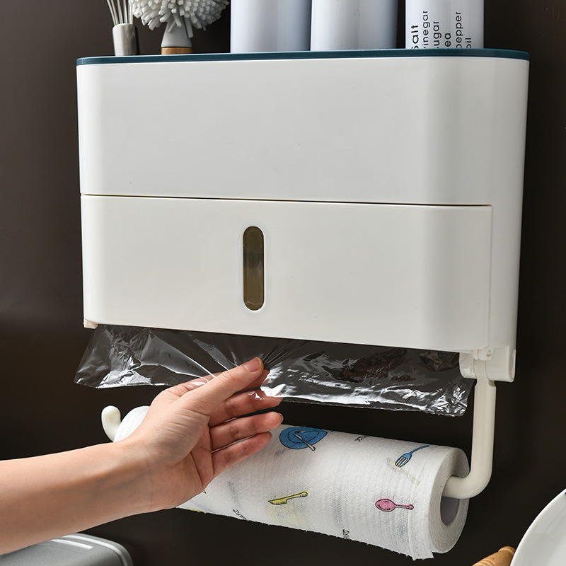Factory Direct Supply Kitchen Towel Rack Kitchen Paper Oil-Absorbing Sheets Plastic Wrap Storage Rack Punch-Free Toilet Paper Roll Holder Bracket