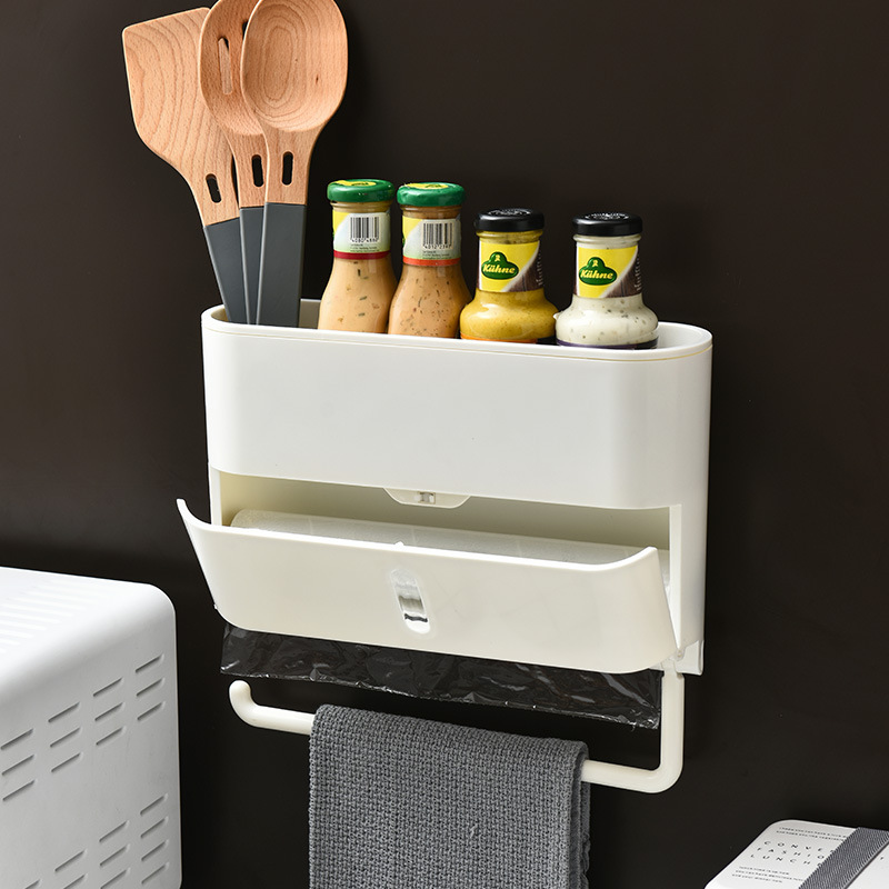 Factory Direct Supply Kitchen Towel Rack Kitchen Paper Oil-Absorbing Sheets Plastic Wrap Storage Rack Punch-Free Toilet Paper Roll Holder Bracket
