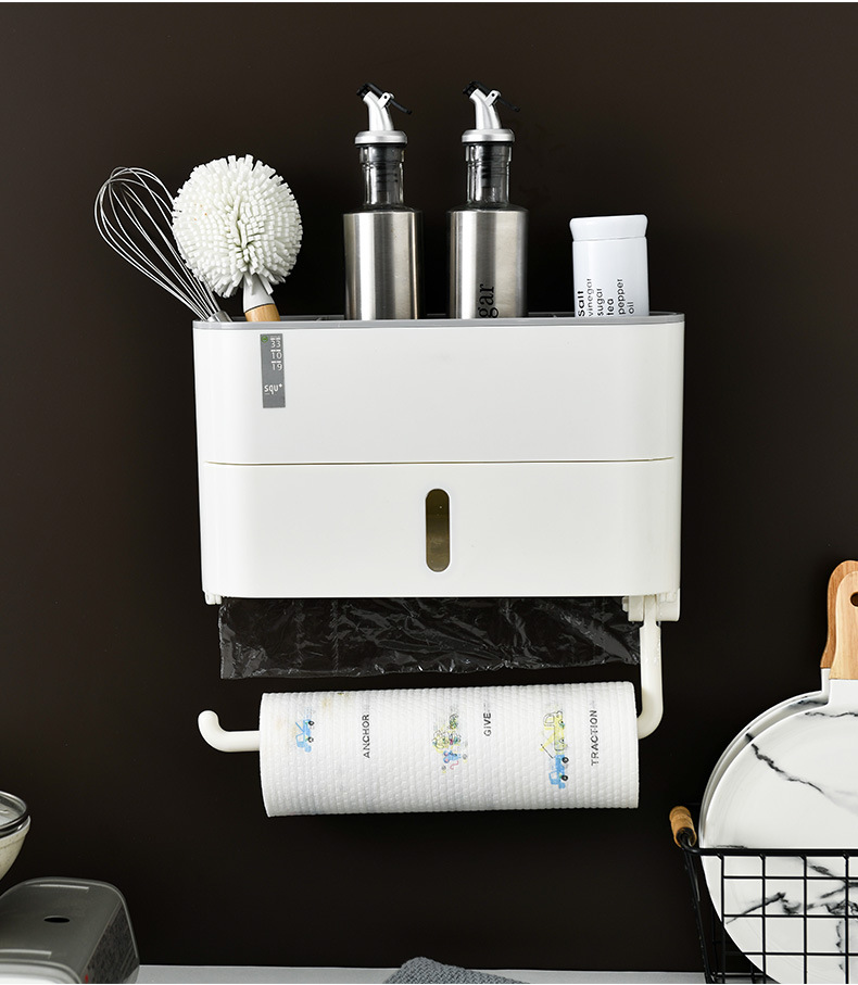 Factory Direct Supply Kitchen Towel Rack Kitchen Paper Oil-Absorbing Sheets Plastic Wrap Storage Rack Punch-Free Toilet Paper Roll Holder Bracket
