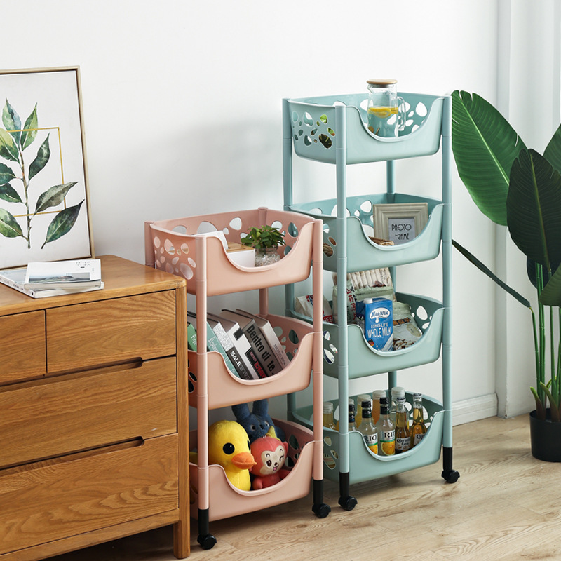 Factory Direct Sales Kitchen Draining Rack Bathroom Storage Plastic Basket Movable Hollow Draining Storage Rack with Wheels