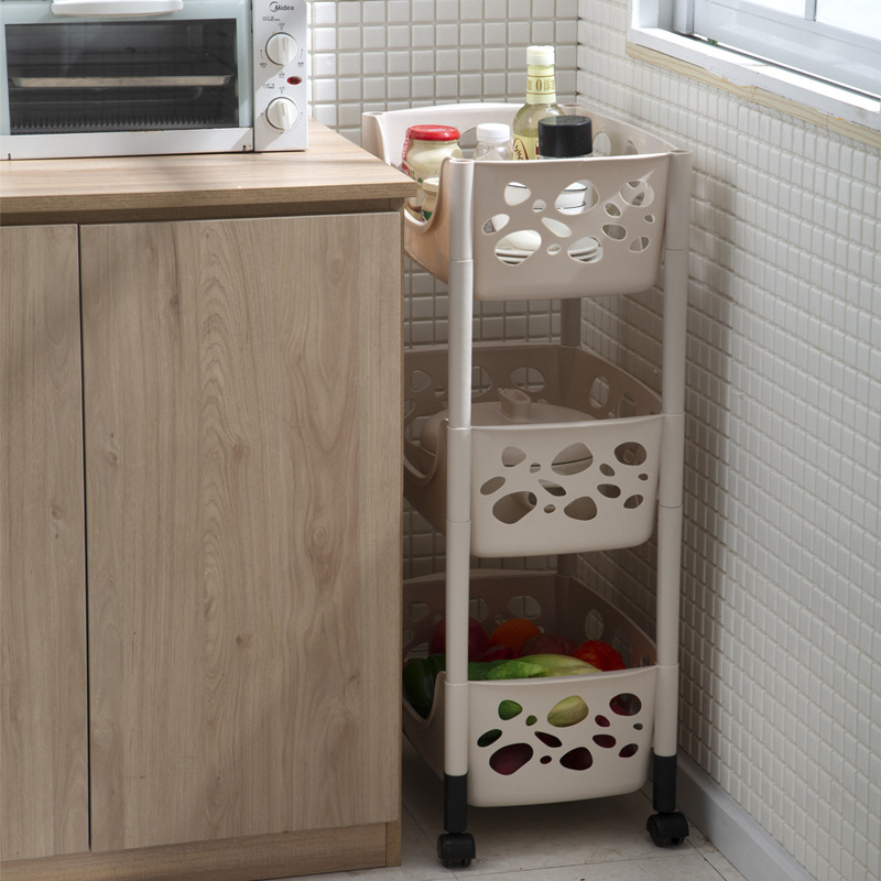 Factory Direct Sales Kitchen Draining Rack Bathroom Storage Plastic Basket Movable Hollow Draining Storage Rack with Wheels