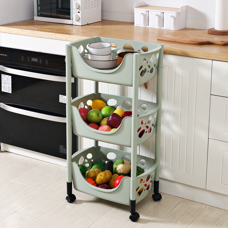 Factory Direct Sales Kitchen Draining Rack Bathroom Storage Plastic Basket Movable Hollow Draining Storage Rack with Wheels