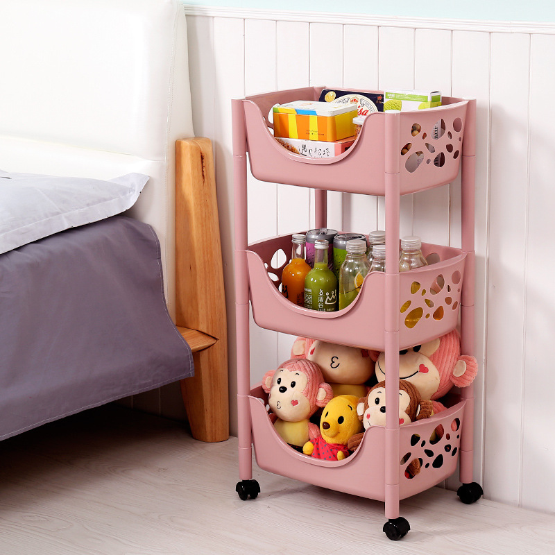 Factory Direct Sales Kitchen Draining Rack Bathroom Storage Plastic Basket Movable Hollow Draining Storage Rack with Wheels