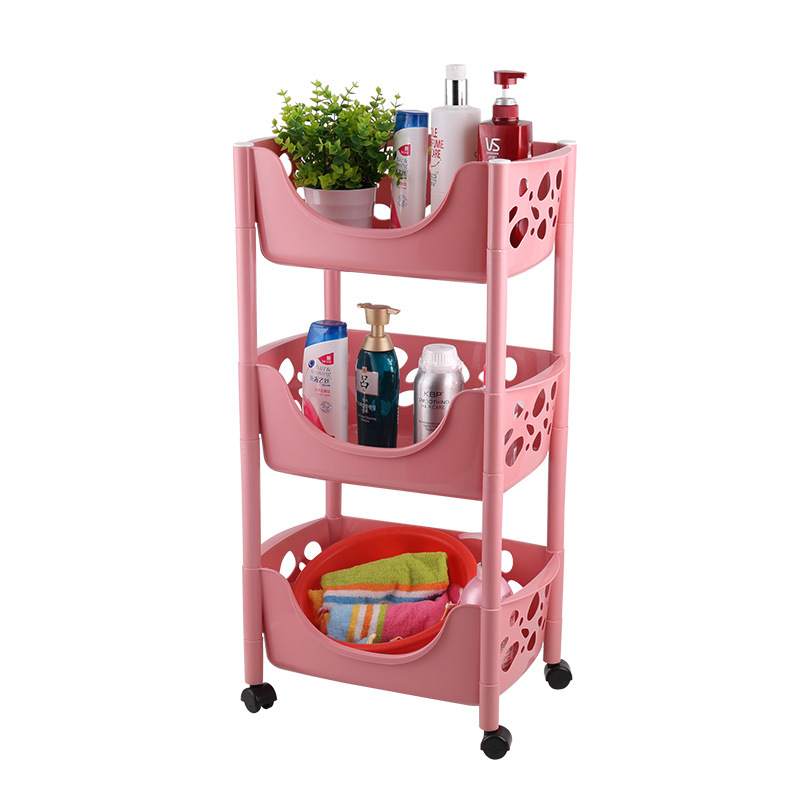 Factory Direct Sales Kitchen Draining Rack Bathroom Storage Plastic Basket Movable Hollow Draining Storage Rack with Wheels