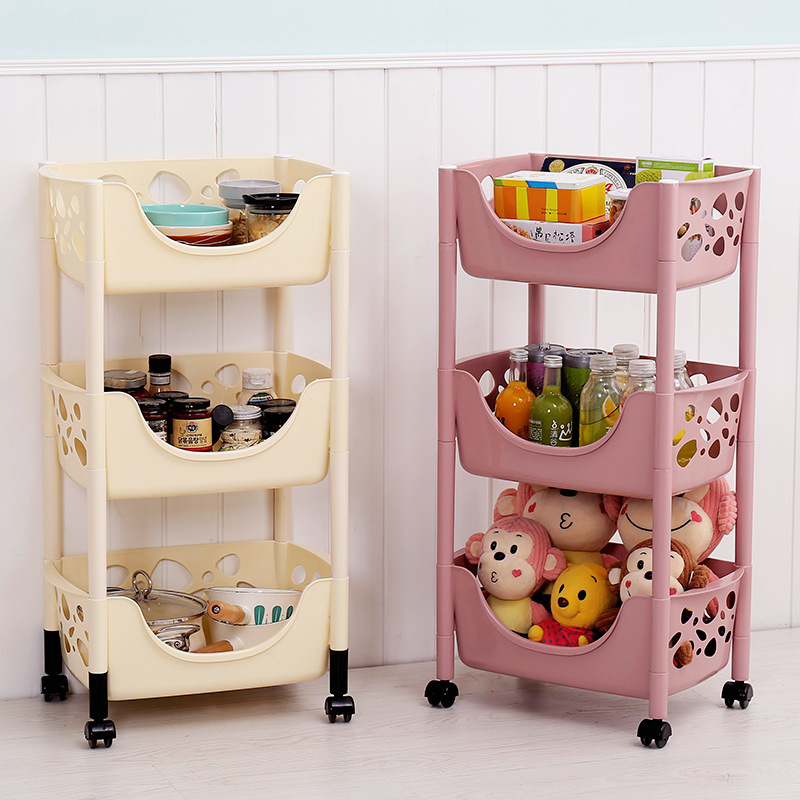 Factory Direct Sales Kitchen Draining Rack Bathroom Storage Plastic Basket Movable Hollow Draining Storage Rack with Wheels