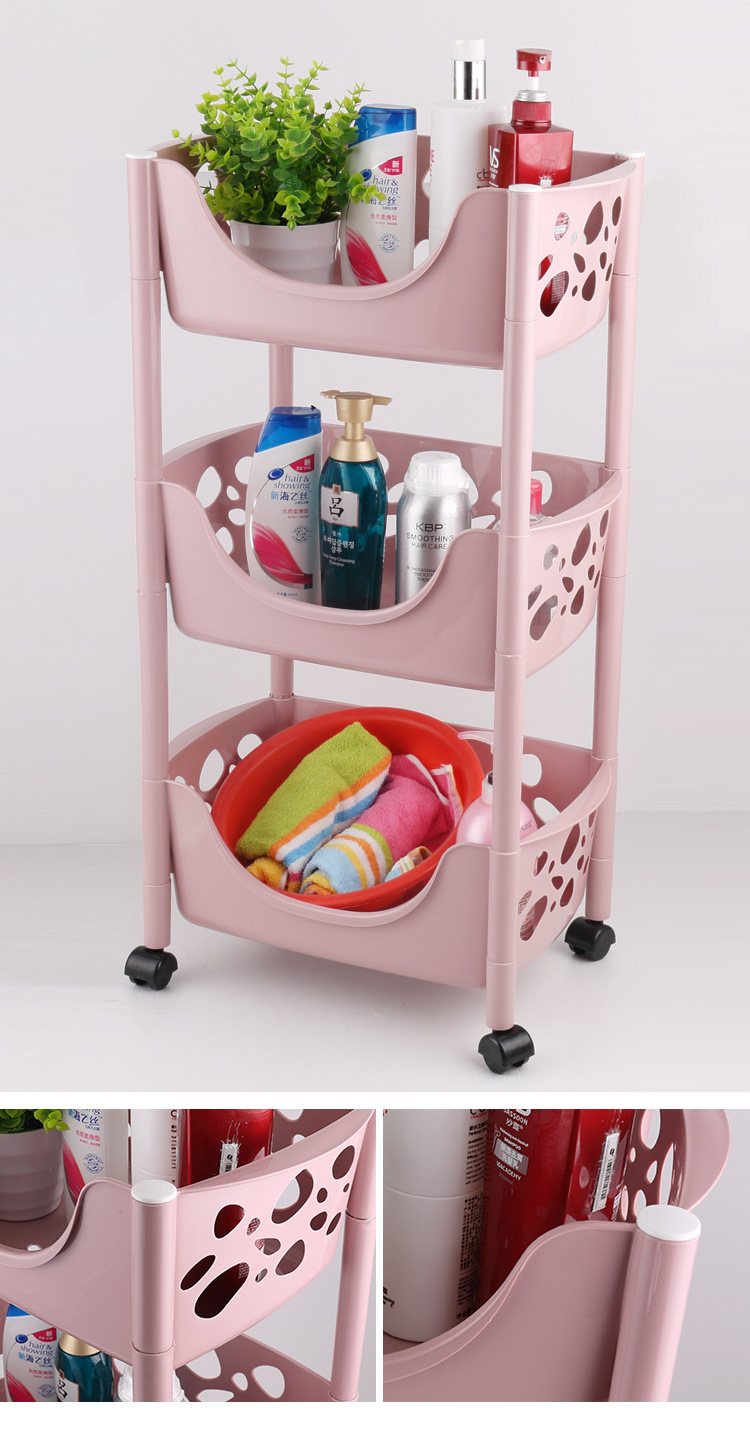 Factory Direct Sales Kitchen Draining Rack Bathroom Storage Plastic Basket Movable Hollow Draining Storage Rack with Wheels