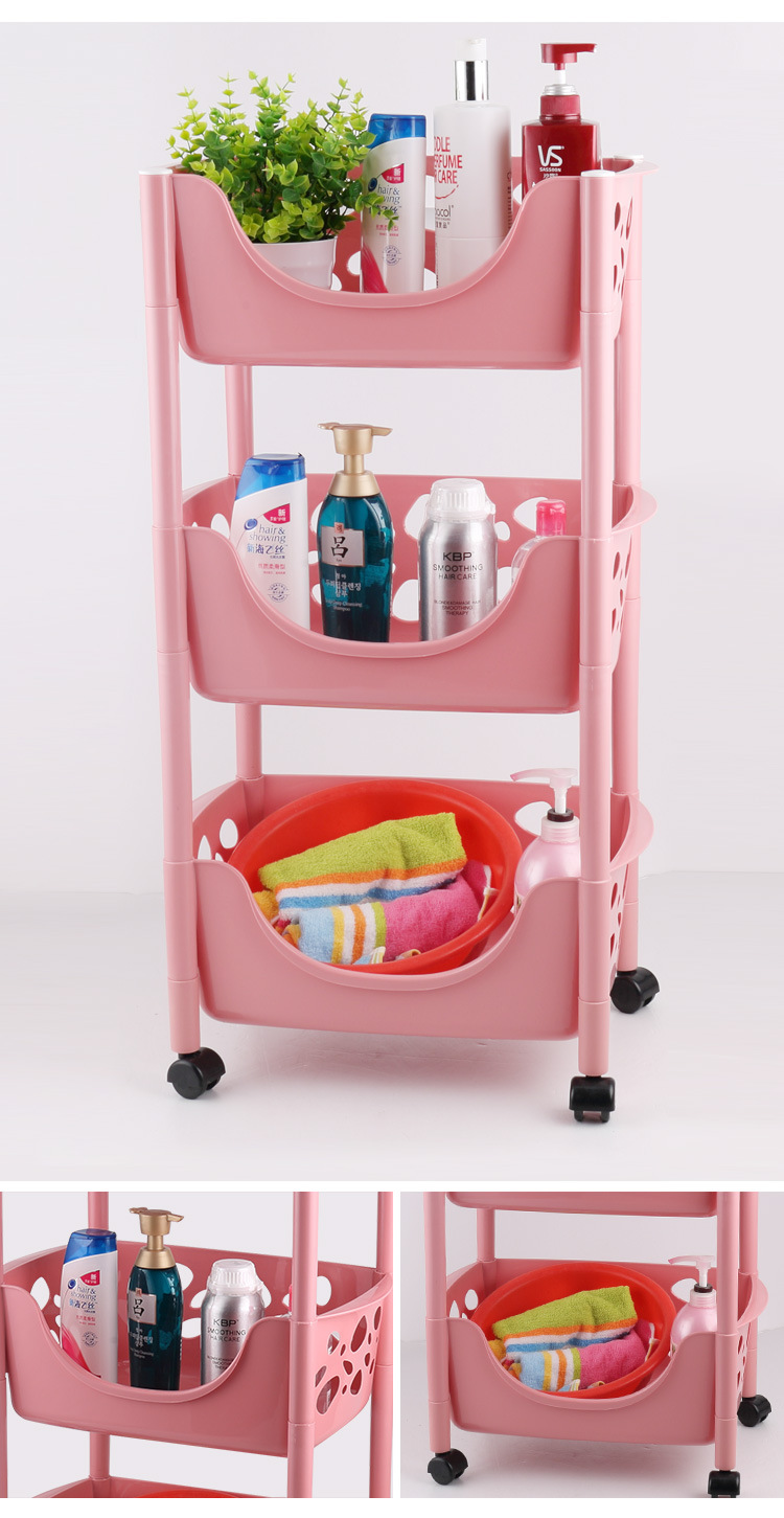 Factory Direct Sales Kitchen Draining Rack Bathroom Storage Plastic Basket Movable Hollow Draining Storage Rack with Wheels
