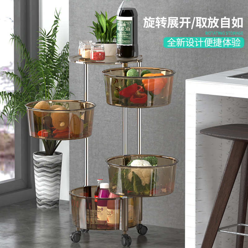 Kitchen round Storage Rack Large Capacity Transparent Rotating Storage Rack Kitchen Bedside Trolley Rack