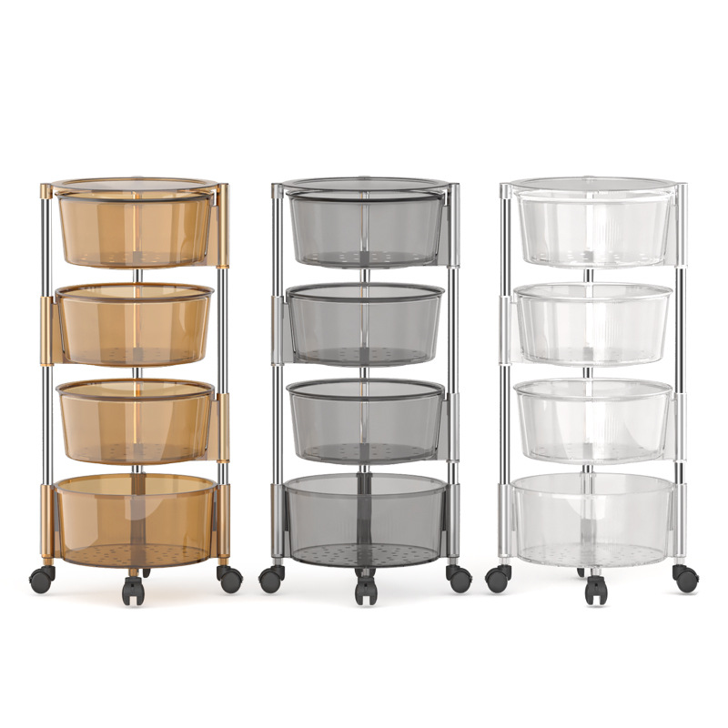 Kitchen round Storage Rack Large Capacity Transparent Rotating Storage Rack Kitchen Bedside Trolley Rack