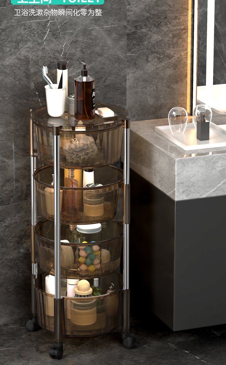 Kitchen round Storage Rack Large Capacity Transparent Rotating Storage Rack Kitchen Bedside Trolley Rack