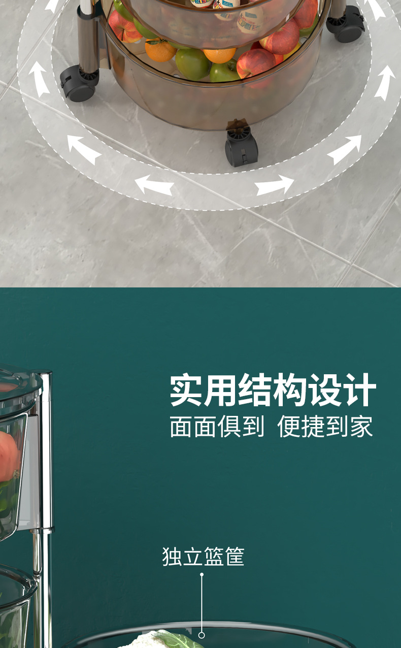Kitchen round Storage Rack Large Capacity Transparent Rotating Storage Rack Kitchen Bedside Trolley Rack