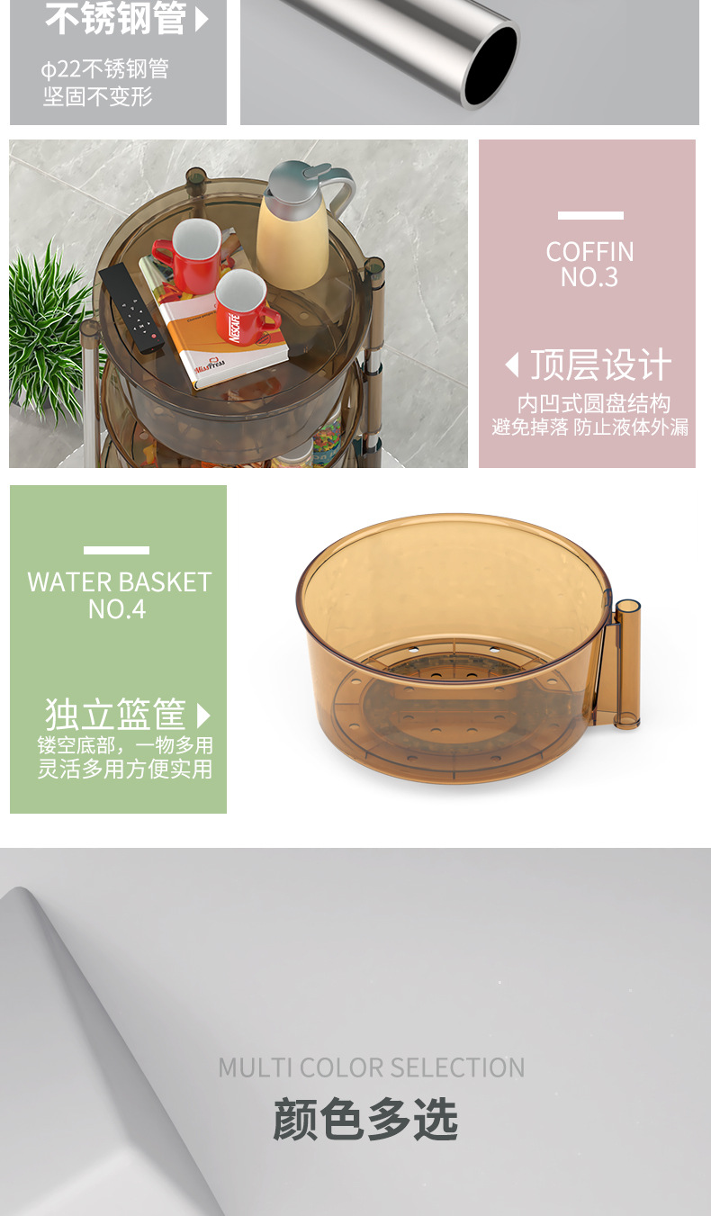 Kitchen round Storage Rack Large Capacity Transparent Rotating Storage Rack Kitchen Bedside Trolley Rack