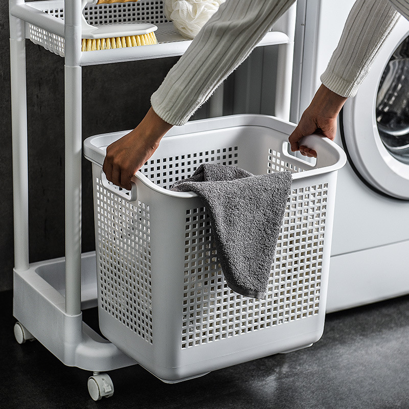 Simple Dirty Clothes Storage Basket Bathroom Storage Rack Laundry Storage Rack Plastic Storage Rack Floor Movable Layer