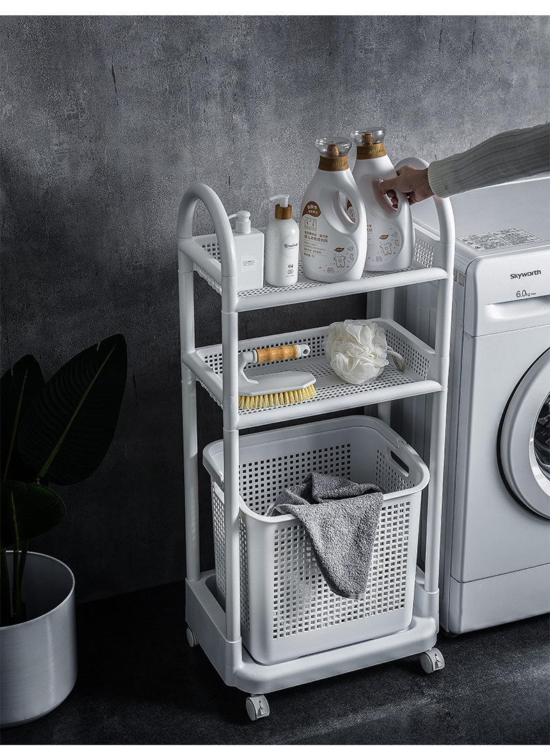 Simple Dirty Clothes Storage Basket Bathroom Storage Rack Laundry Storage Rack Plastic Storage Rack Floor Movable Layer