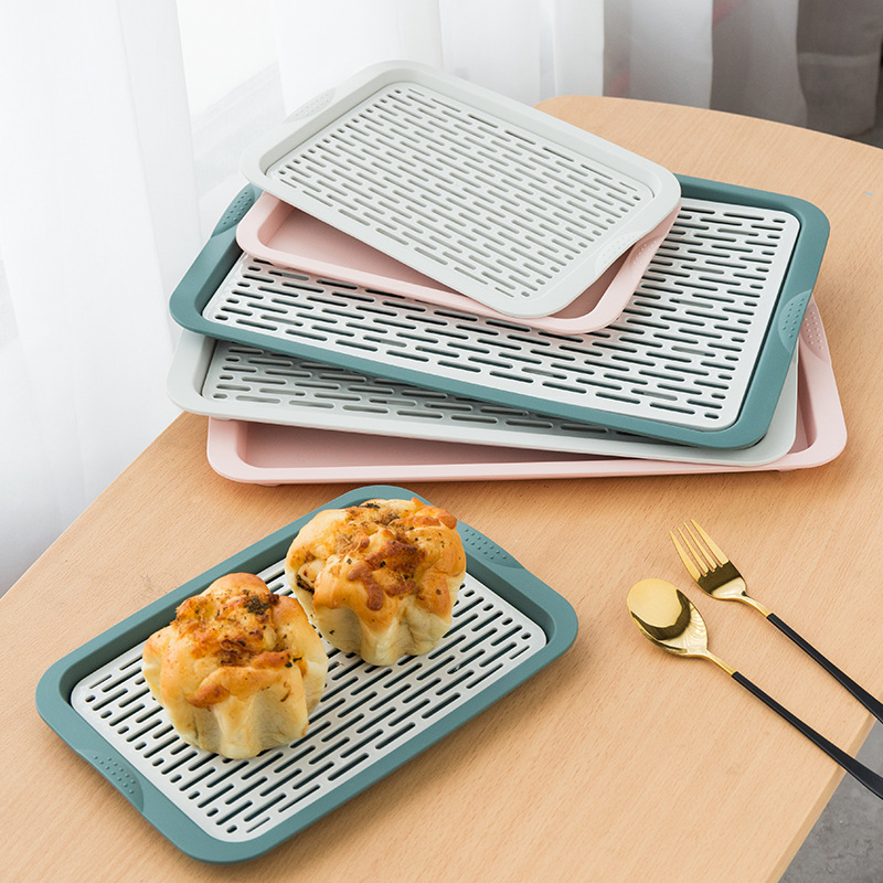 Creative Household Drain Tray Japanese Tray Dinner Plate Double-Layer Plastic Tea Tray Household Rectangular Storage Rack