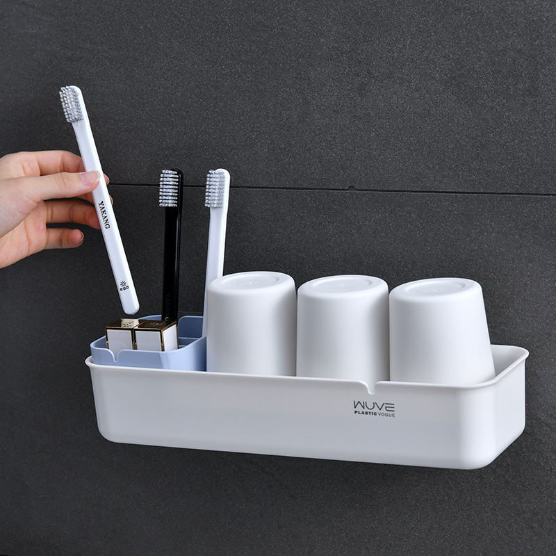 Bathroom Wall-Mounted Punch-Free Multi-Functional Wash Cup Holder Set Tooth Cup Toothbrush Holder Storage Rack
