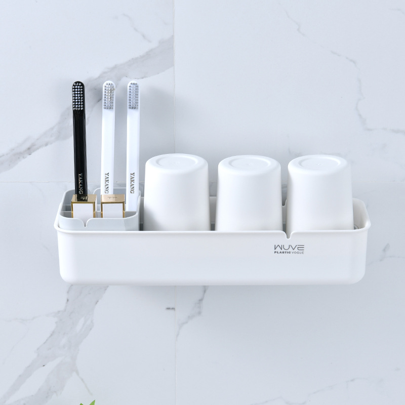 Bathroom Wall-Mounted Punch-Free Multi-Functional Wash Cup Holder Set Tooth Cup Toothbrush Holder Storage Rack