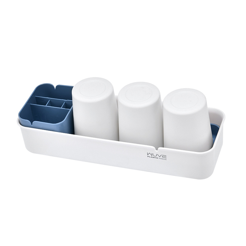 Bathroom Wall-Mounted Punch-Free Multi-Functional Wash Cup Holder Set Tooth Cup Toothbrush Holder Storage Rack