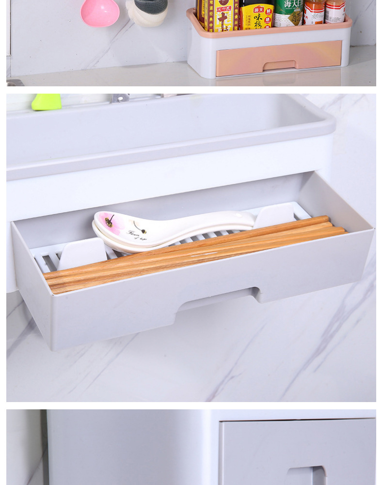 Drawer Storage Rack with Hook Storage Rack Dust-Proof Easy Cleaning Storage Rack Kitchen Seasoning Storage Rack Multi-Purpose Shelf