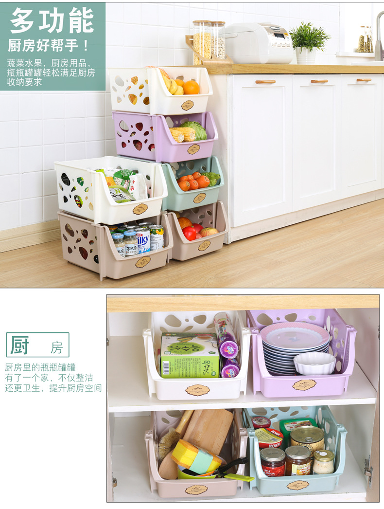 Kitchen Large Storage Storage Rack Plastic Colorful Vegetable and Fruit Storage Rack Bathroom Clutter Organizing Shelves Wholesale