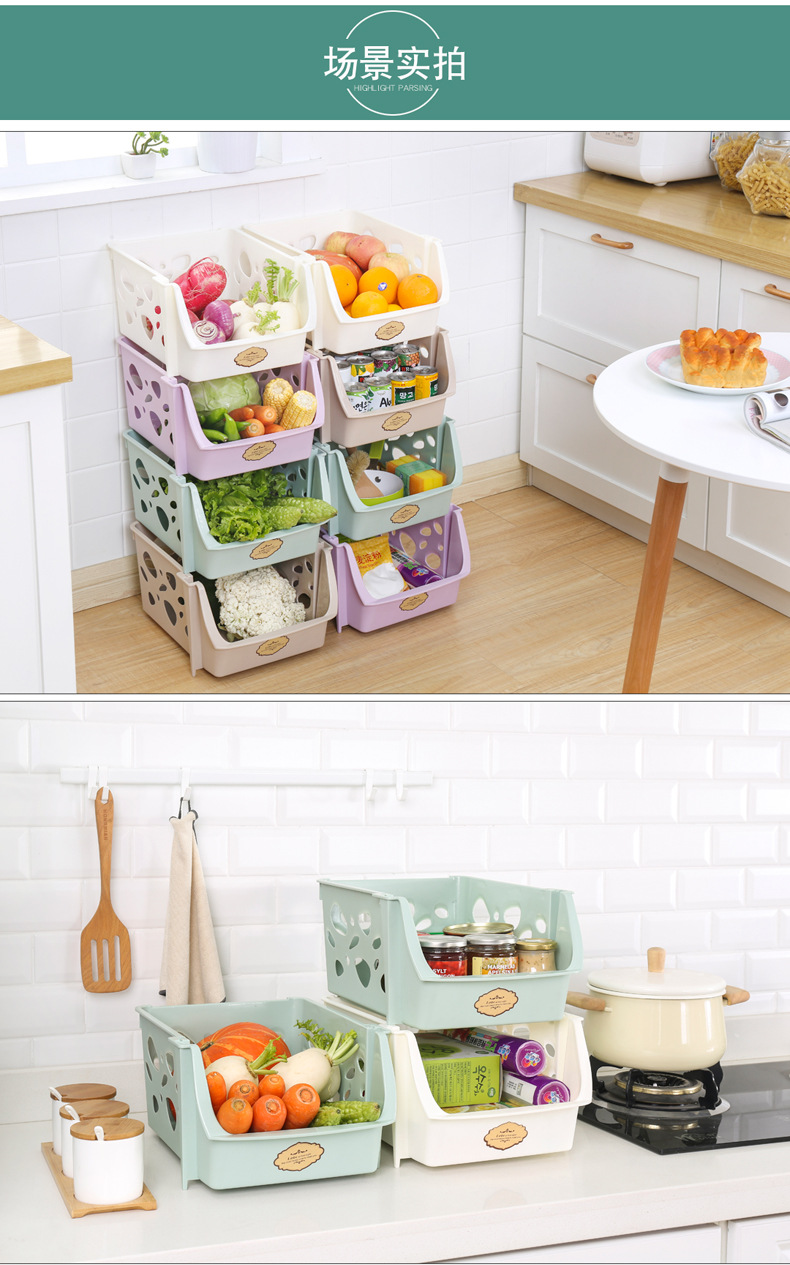Kitchen Large Storage Storage Rack Plastic Colorful Vegetable and Fruit Storage Rack Bathroom Clutter Organizing Shelves Wholesale