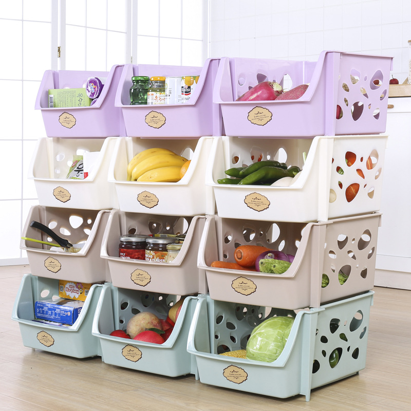Kitchen Large Storage Storage Rack Plastic Colorful Vegetable and Fruit Storage Rack Bathroom Clutter Organizing Shelves Wholesale