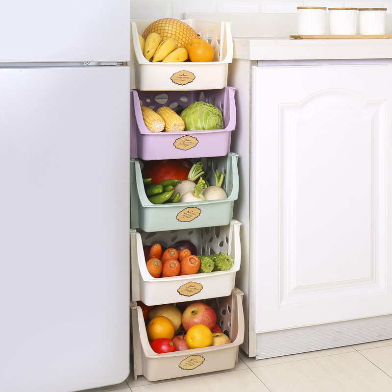 Kitchen Large Storage Storage Rack Plastic Colorful Vegetable and Fruit Storage Rack Bathroom Clutter Organizing Shelves Wholesale