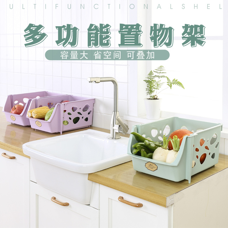 Kitchen Large Storage Storage Rack Plastic Colorful Vegetable and Fruit Storage Rack Bathroom Clutter Organizing Shelves Wholesale
