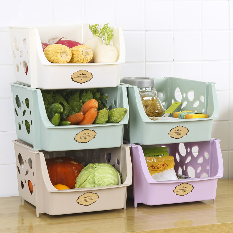 Kitchen Large Storage Storage Rack Plastic Colorful Vegetable and Fruit Storage Rack Bathroom Clutter Organizing Shelves Wholesale