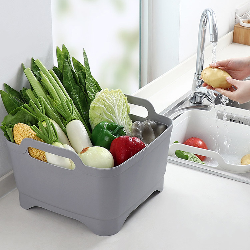 Multifunctional Kitchen Vegetable Washing Basket Fruit and Vegetable Storage Basket Cleaning Frame Plastic Basin Vegetable Basin Draining Basket