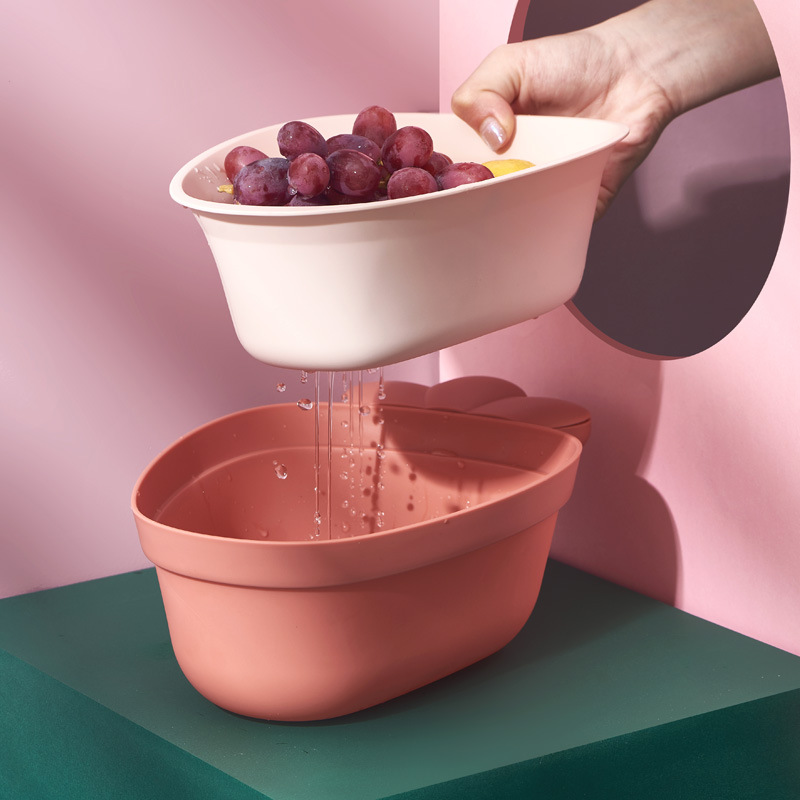 Fruit Plate Basket Modern Living Room Coffee Table Plastic Basin Double Layer Vegetable Washing Basket Household Kitchen Innovative Drain Basket